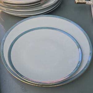 Scherzer Bavaria Spring Blue Gold Band Dinner + Salad / Lunch Plate Vintage